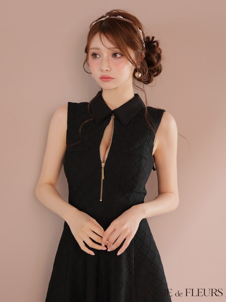 ROBEdeFLEURS/ローブドフルール】ジップデザイン ガーリー 襟付き