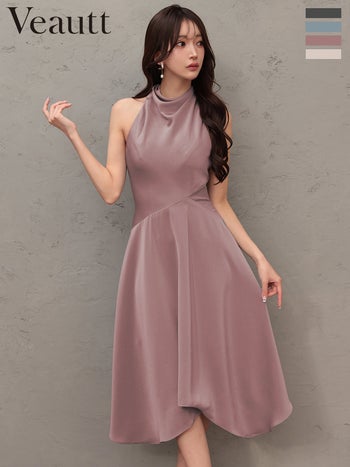キャバドレス Veautt ヴュート ネックデザイン アシンメトリー ワンカラー ノースリーブ 膝丈ドレス
