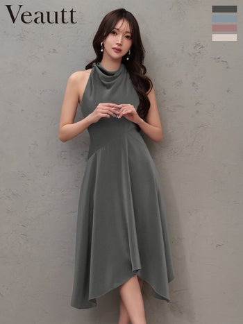 キャバドレス Veautt ヴュート アシンメトリー ワンカラー ノースリーブ ネックデザイン 膝丈ドレス