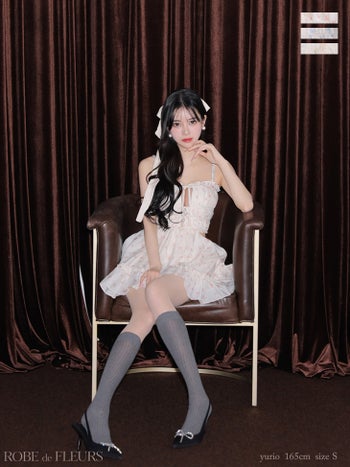 キャバドレス ROBEdeFLEURS ローブドフルール フラワー スタッズ リボン キャミソール シフォン ウエストカット ビジュー ガーリー フレアミニドレス