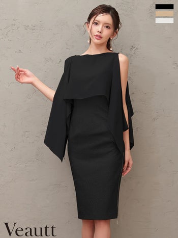 キャバドレス Veautt ヴュート キャミソール シフォンケープ オープンショルダー ジップデザイン 2way 膝丈ドレス