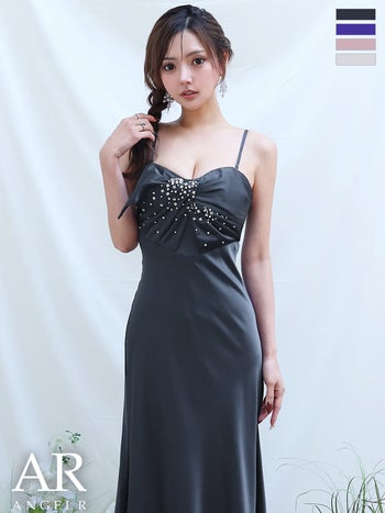 キャバドレス Angel R エンジェルアール キャミソール ハートカット ツイストデザイン ビジュー パール 2way ベアトップ Aラインロングドレス