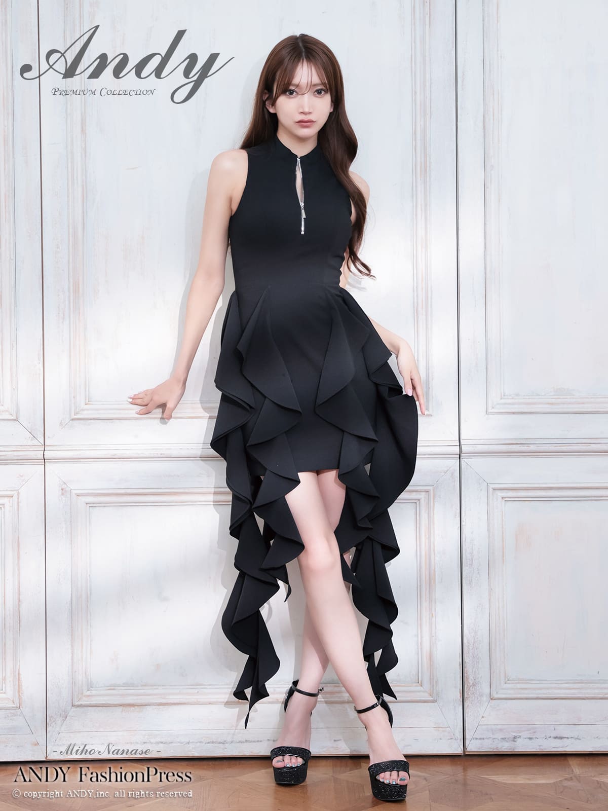 Andy/アンディ】ノースリーブ ジップデザイン フリル ワンカラー