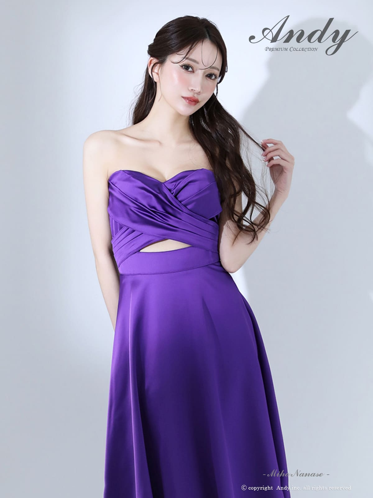 Andy/アンディ】ベアトップ クロスデザイン ウエストカット ミモレ丈 A