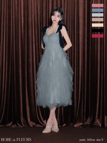 キャバドレス ROBEdeFLEURS ローブドフルール ボリューム リボンショルダー ノースリーブ チュール Aラインロングドレス