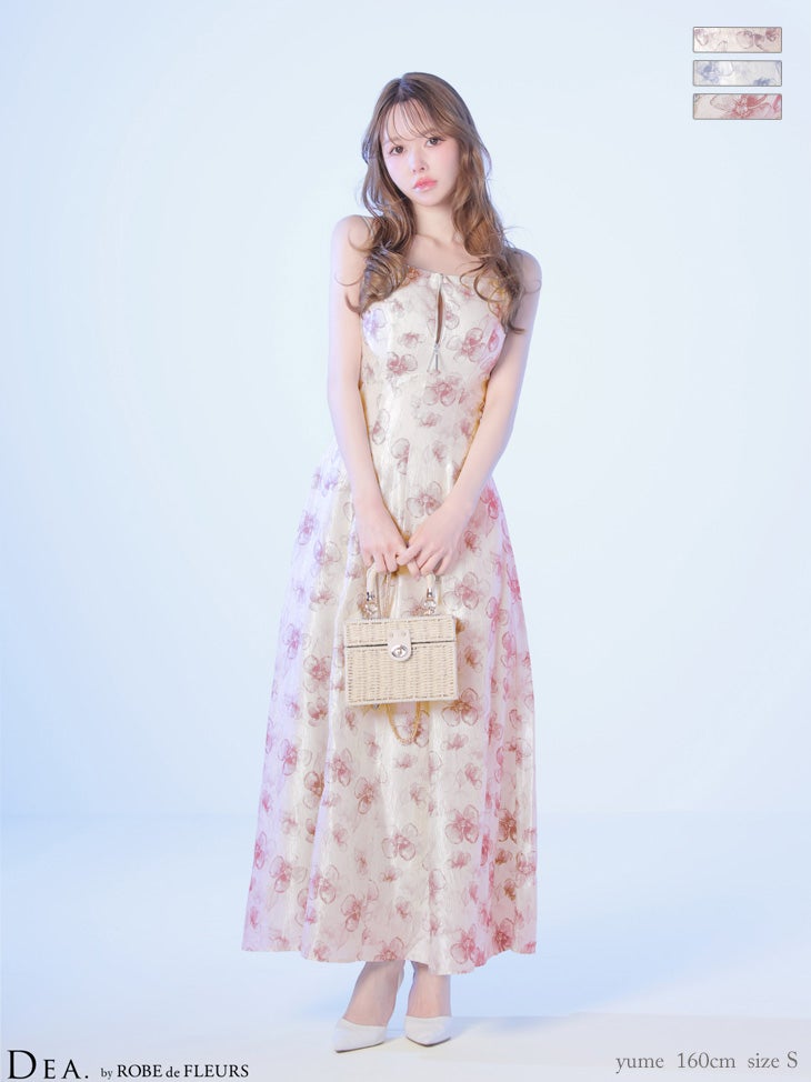 キャバドレス DEA. ROBE de FLEURS ディア ローブドフルール ジップデザイン サテン バックオープン フラワー キャミソール Aラインロングドレス