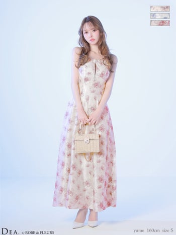 キャバドレス DEA. ROBE de FLEURS ディア ローブドフルール ジップデザイン サテン バックオープン フラワー キャミソール Aラインロングドレス