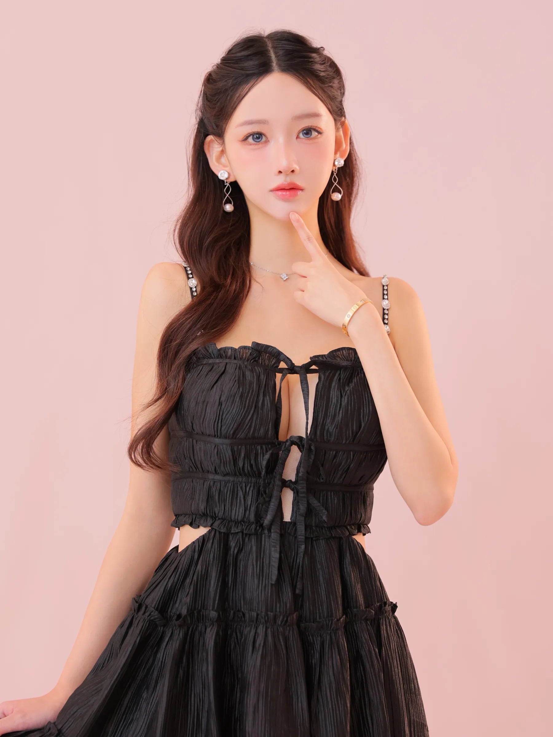 ROBEdeFLEURS/ローブドフルール】シャーリング サテン ガーリー リボン