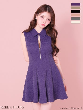 キャバドレス ROBEdeFLEURS ローブドフルール ノースリーブ ラメ 襟付き ジップデザイン ガーリー フレアミニドレス