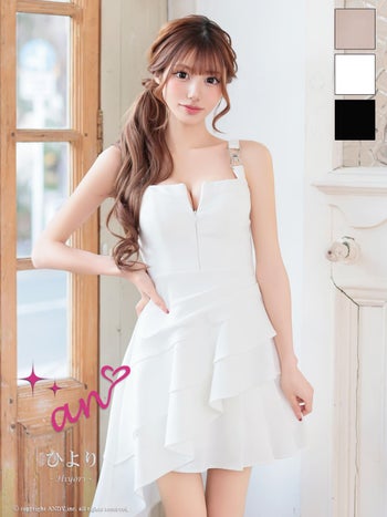 キャバドレス an ジップデザイン ノースリーブ チェーン プリーツ アシンメトリー フリル フレアミニドレス