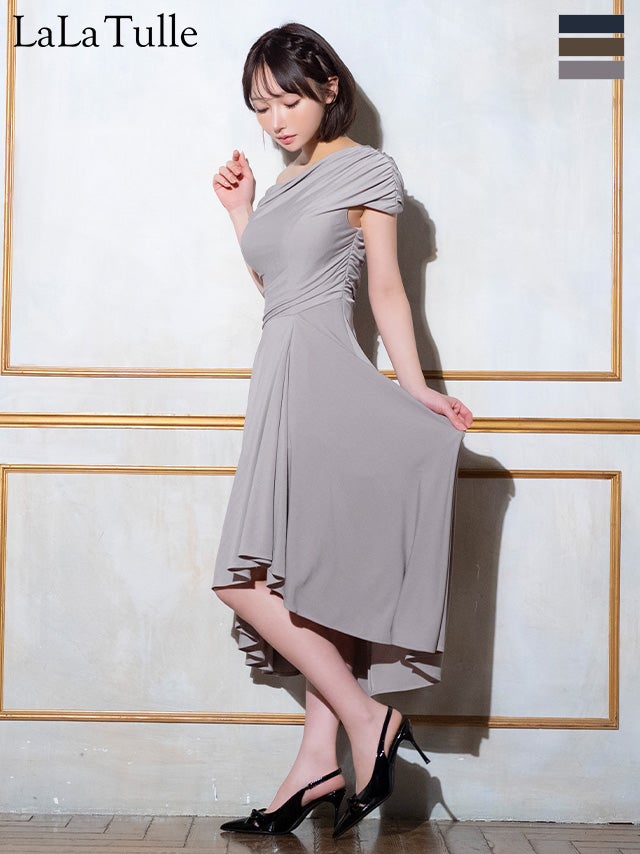 Veautt/ヴュート】アシンメトリー ドレープ ワンショルダー エレガント