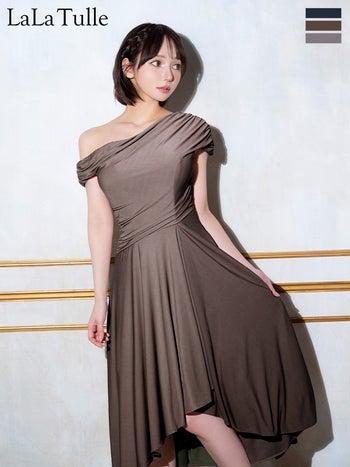 キャバドレス Veautt ヴュート ワンショルダー エレガント アシンメトリー ドレープ Aラインロングドレス