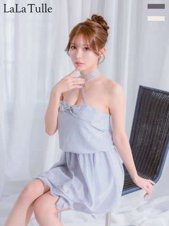 キャバドレス IRMA イルマ バストリボン ビジュー フリル 2way ホルターネック フレアミニドレス