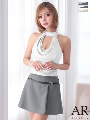 キャバドレス Angel R エンジェルアール バストオープン ドレープ ウエストベルト シフォン バイカラー セットアップ ホルターネック フレアミニドレス