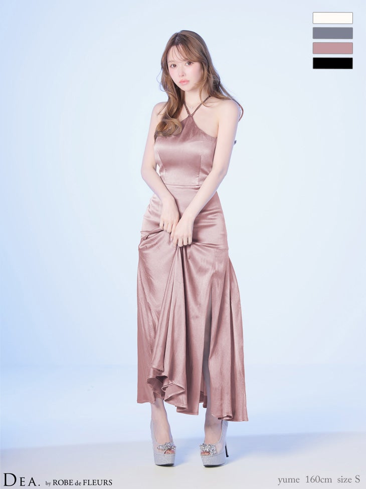 キャバドレス DEA. ROBE de FLEURS ディア ローブドフルール バックオープン ホルターネック ラメジャガード ボックスプリーツ フレアロングドレス