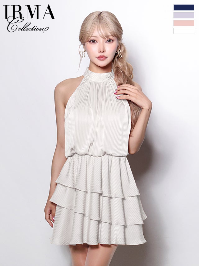 キャバドレス IRMA イルマ ティアード ホルターネック プリーツ フレアミニドレス