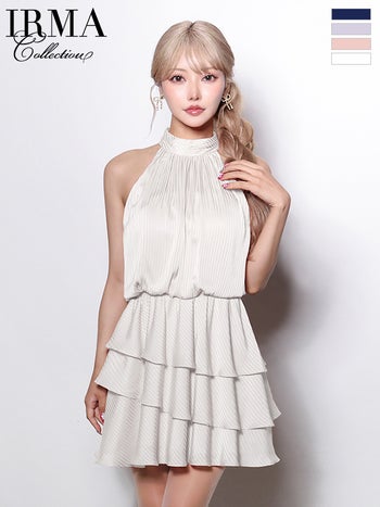 キャバドレス IRMA イルマ ティアード ホルターネック プリーツ フレアミニドレス