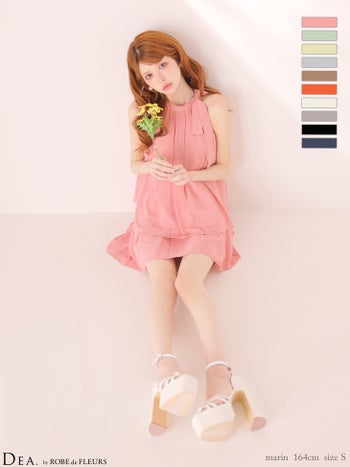 キャバドレス DEA. ROBE de FLEURS ディア ローブドフルール エレガント サテン シフォン サイドリボン セットアップ ノースリーブ フレアミニドレス