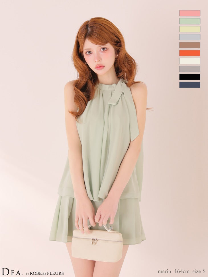 キャバドレス DEA. ROBE de FLEURS ディア ローブドフルール シフォン ノースリーブ サイドリボン セットアップ エレガント サテン フレアミニドレス