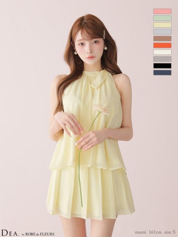 キャバドレス DEA. ROBE de FLEURS ディア ローブドフルール サテン シフォン ノースリーブ サイドリボン セットアップ エレガント フレアミニドレス