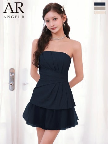 キャバドレス Angel R エンジェルアール ウエストタック フリル シフォン ベアトップ フレアミニドレス