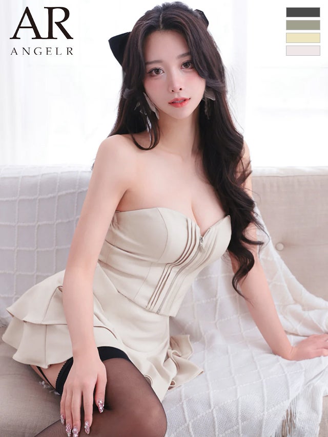 キャバドレス Angel R エンジェルアール 2way ベアトップ キャミソール ハートカット ジップデザイン フリル セットアップ フレアミニドレス