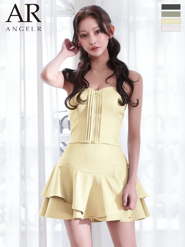 キャバドレス Angel R エンジェルアール ベアトップ キャミソール ハートカット ジップデザイン フリル セットアップ 2way フレアミニドレス
