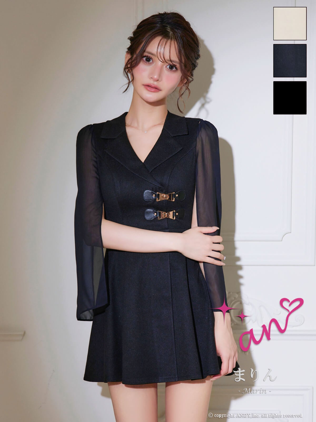 キャバドレス an ノースリーブ テーラード 長袖 ２Way フレアミニドレス