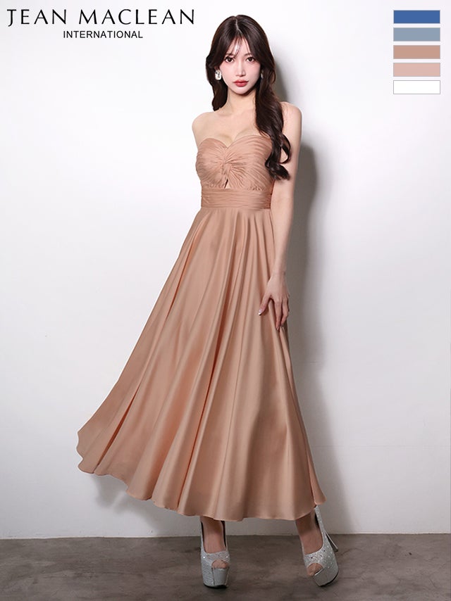 キャバドレス JEANMACLEAN ジャンマクレーン ベアトップ ワンカラー ギャザーデザイン エレガント Aラインロングドレス