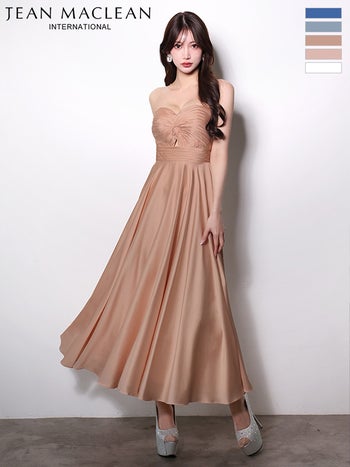 キャバドレス JEANMACLEAN ジャンマクレーン ベアトップ ワンカラー ギャザーデザイン エレガント Aラインロングドレス