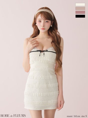 キャバドレス ROBEdeFLEURS ローブドフルール キャミソール バストリボン レース フリル バイカラー タイトミニドレス