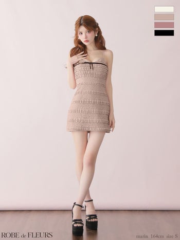 キャバドレス ROBEdeFLEURS ローブドフルール バストリボン レース フリル バイカラー キャミソール タイトミニドレス