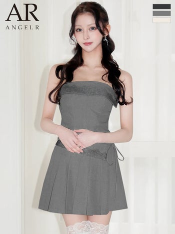 キャバドレス Angel R エンジェルアール レース リボン セットアップ プリーツ ベアトップ フレアミニドレス