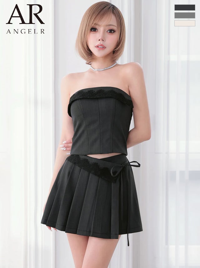 キャバドレス　Angel R エンジェルアール リボン セットアップ プリーツ ベアトップ レース フレアミニドレス
