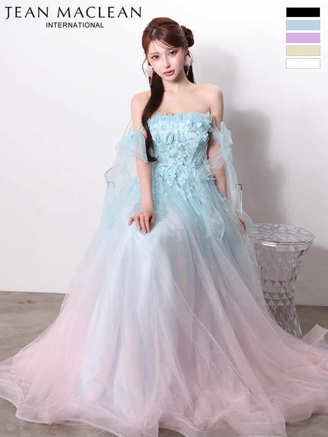 キャバドレス JEANMACLEAN ジャンマクレーン フラワー刺繍 チュール 2way ベアトップ グラデーション Aラインロングドレス