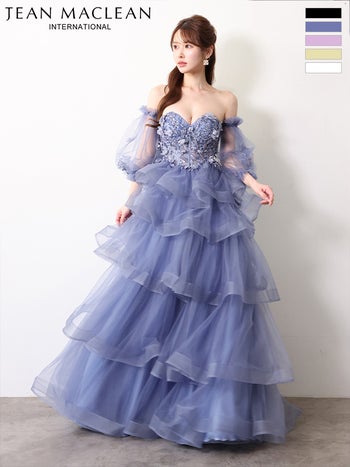 キャバドレス JEANMACLEAN ジャンマクレーン ティアード チュール 2way ベアトップ フラワー刺繍 Aラインロングドレス