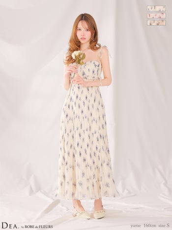 キャバドレス DEA.by ROBE de FLEURS ディア ローブドフルール プリーツ フラワープリント シフォン キャミソール Aラインロングドレス