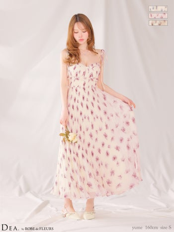 キャバドレス DEA.by ROBE de FLEURS ディア ローブドフルール キャミソール フラワープリント プリーツ サテン シフォン Aラインロングドレス