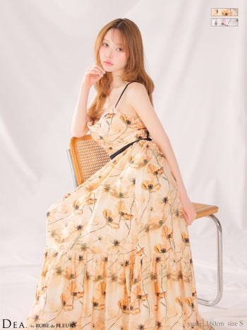 キャバドレス DEA.by ROBE de FLEURS ディア 　ローブドフルール フラワープリント シフォン キャミソール ティアード Aラインロングドレス