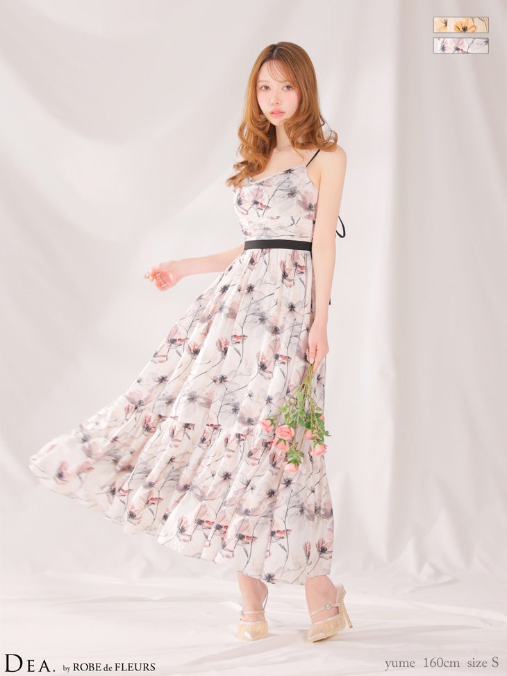 キャバドレス DEA.by ROBE de FLEURS ディア ローブドフルール キャミソール フラワープリント シフォン ティアード Aラインロングドレス