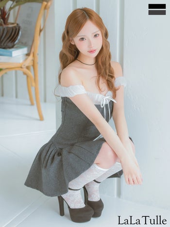 キャバドレス ANIER. アニエル ガーリー グリッター オフショルダー シフォン リボン フレアミニドレス