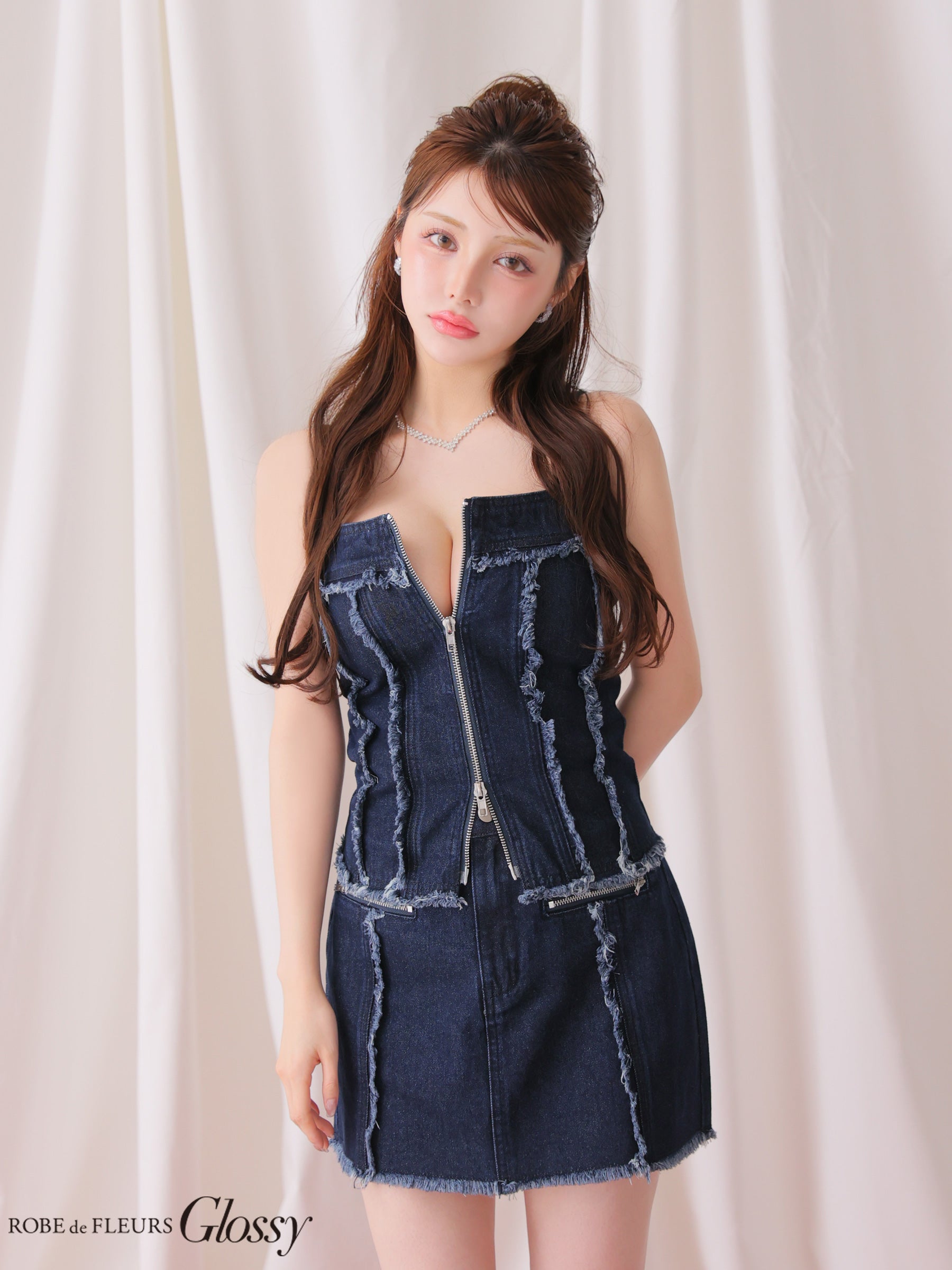 Glossy by ROBE de FLEURS/グロッシー】デニム セットアップ ジップ