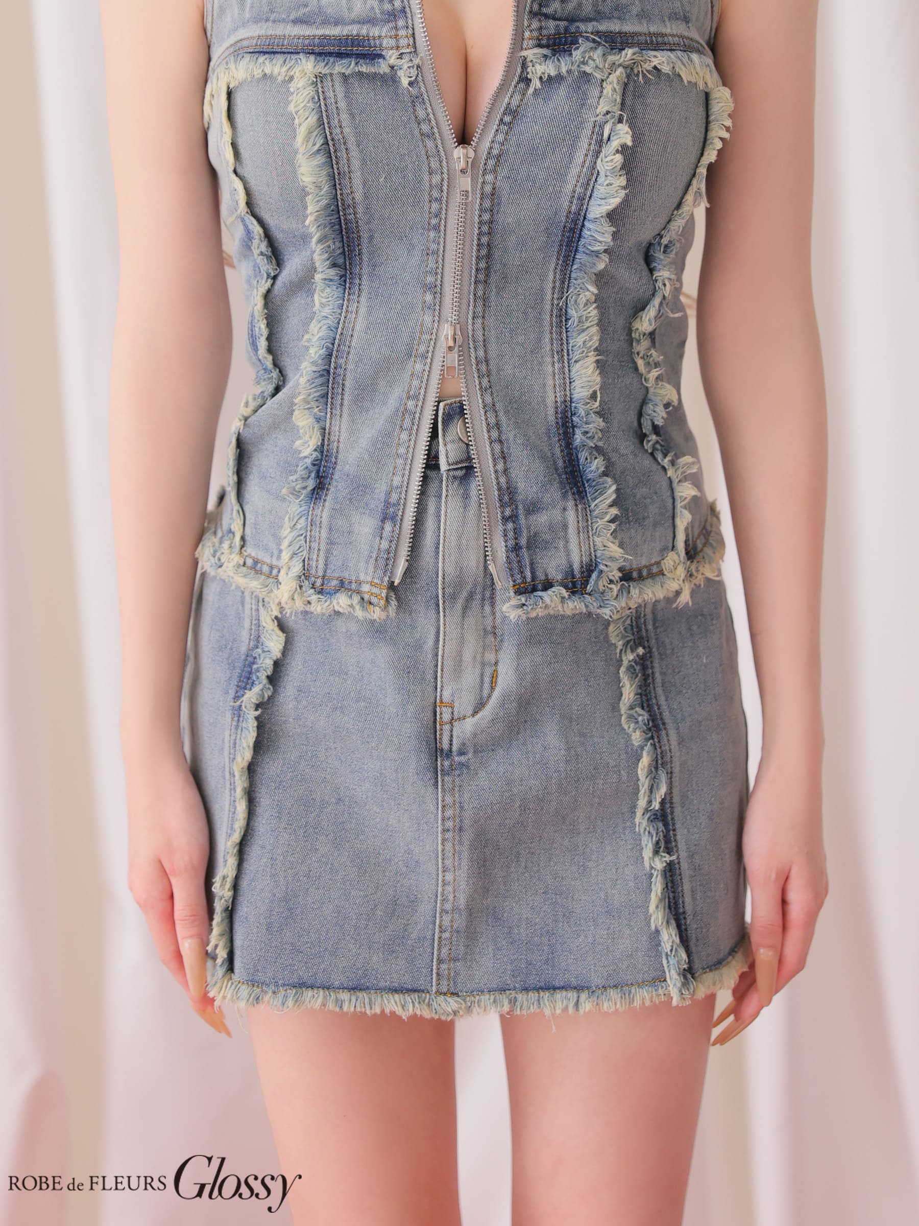 Glossy by ROBE de FLEURS/グロッシー】デニム セットアップ ジップ