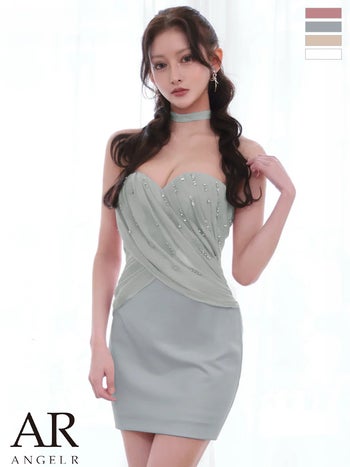 キャバドレス Angel R エンジェルアール チョーカー フロントドレープ ビジュー 2way ベアトップ タイトミニドレス