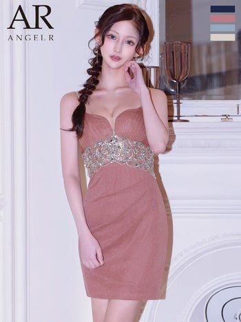 キャバドレス Angel R エンジェルアール ウエストタック レース キャミソール ビジュー ラメ Vカット メッシュ タイトミニドレス