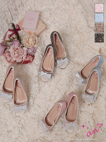 キャバヒール an グリッター ラメ リボン グラデーション ピンヒール オープントゥ パンプス