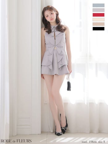 キャバドレス ROBEdeFLEURS ローブドフルール フリル ホルターネック ジップデザイン 襟付き ガーリー セットアップ フレアミニドレス