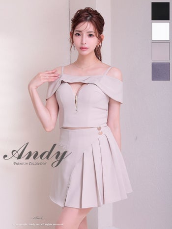 キャバドレス an オフショルダー プリーツ 飾りボタン ジップデザイン セットアップミニドレス