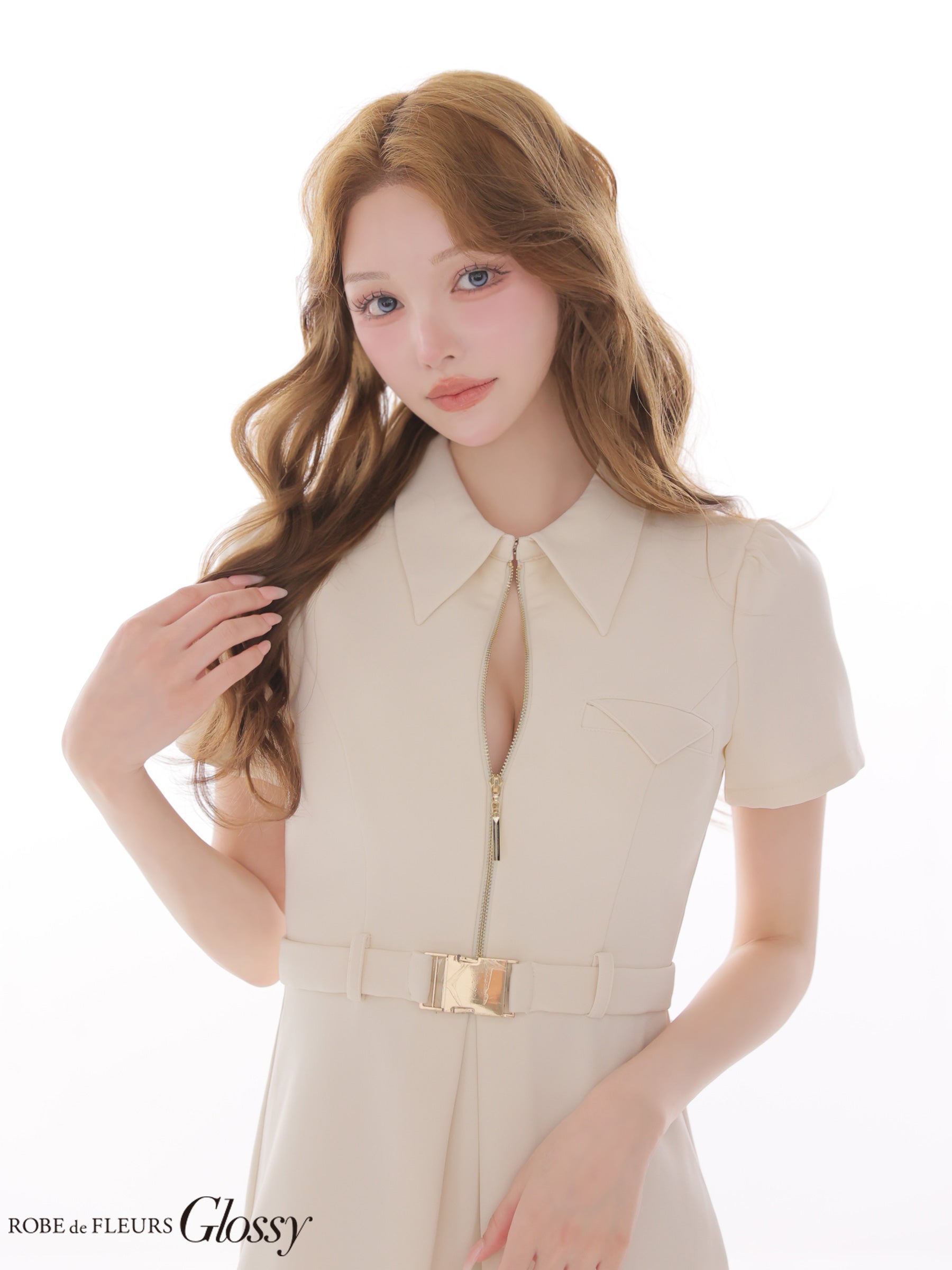 Glossy by ROBE de FLEURS/グロッシー】ジップデザイン ワンカラー