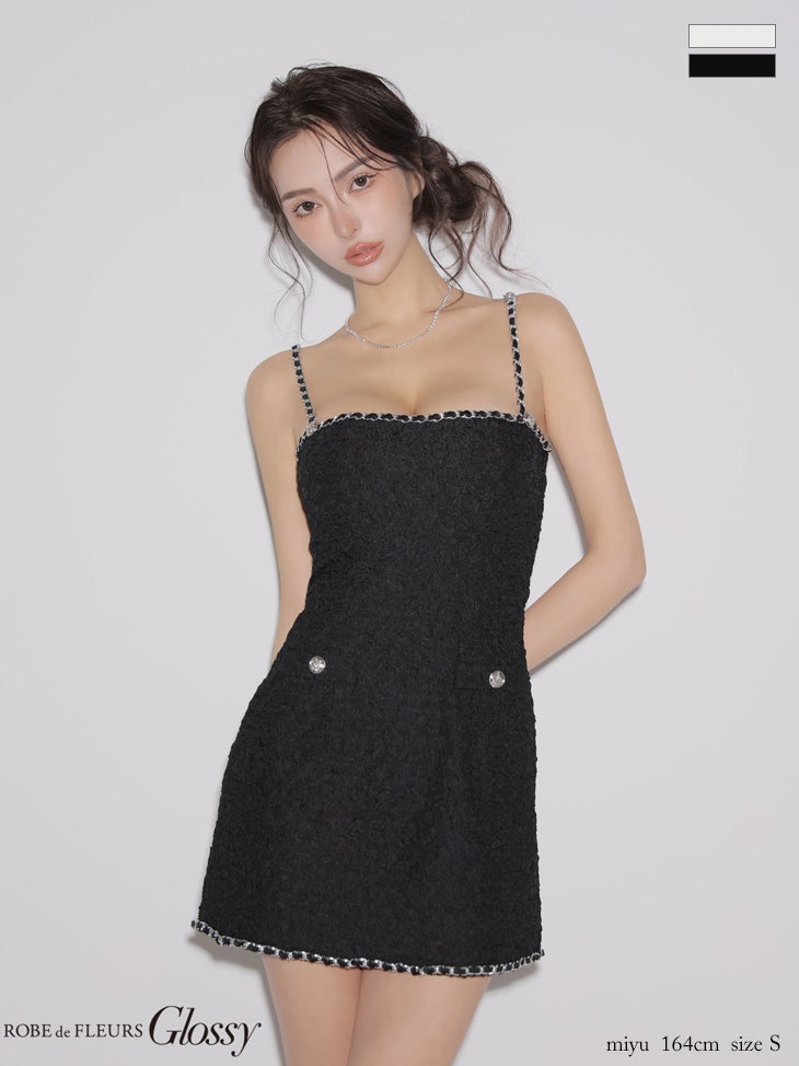 キャバドレス　Glossy ROBE de FLEURS　グロッシー ローブドフルール ラインチェーン シンプル キャミソール ジャガード タイトミニドレス